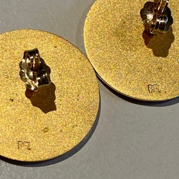 VTG 14K Gold Signed BFL Disc EARRINGS - Picture 7 of 10